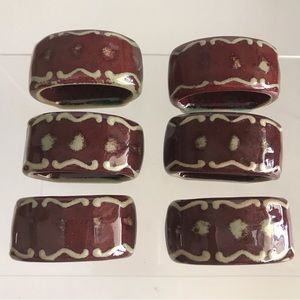 BOMBAY CHINA CO. Brown Glazed Stoneware Napkin Ring Holders - Set of 6 - Vintage